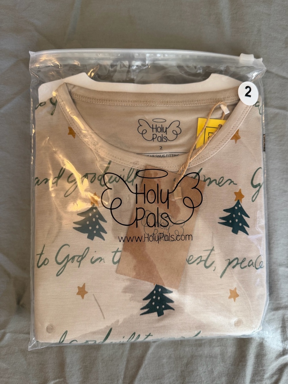 Holy Pals Beige Christmas Tree PJ Set